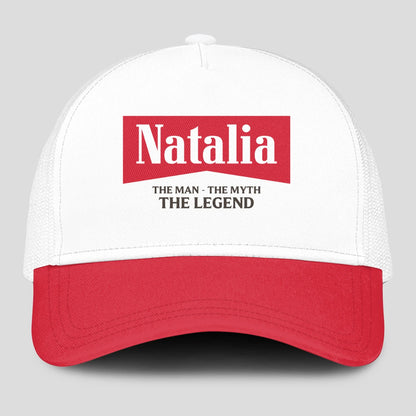 The Man The Myth The Legend Red And White Mesh Cap NATALIA 13K1 C197PF