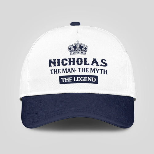 The Man The Myth The Legend King Crown Blue And White Cap NICHOLAS 13K1 C147PF