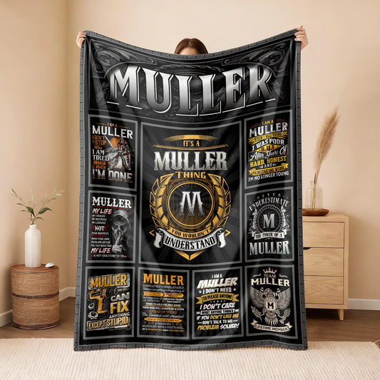 MULLER Personalized Blanket | Custom Name Cozy Throw Gift 13K5-BK2