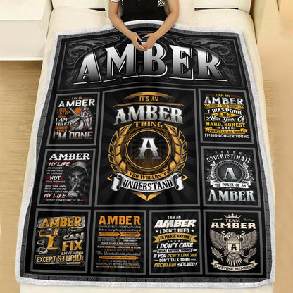 AMBER Personalized Blanket | Custom Name Cozy Throw Gift 13K1-BK2