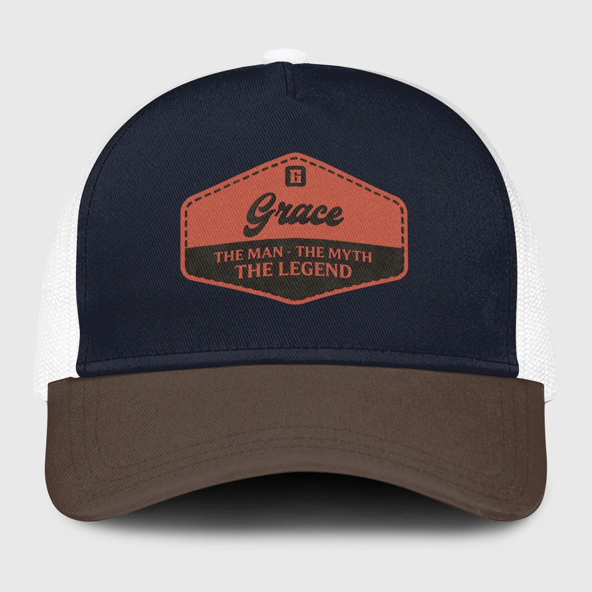 The Man The Myth The Legend Navy And Brown Mesh Cap GRACE 13K1 C188PF
