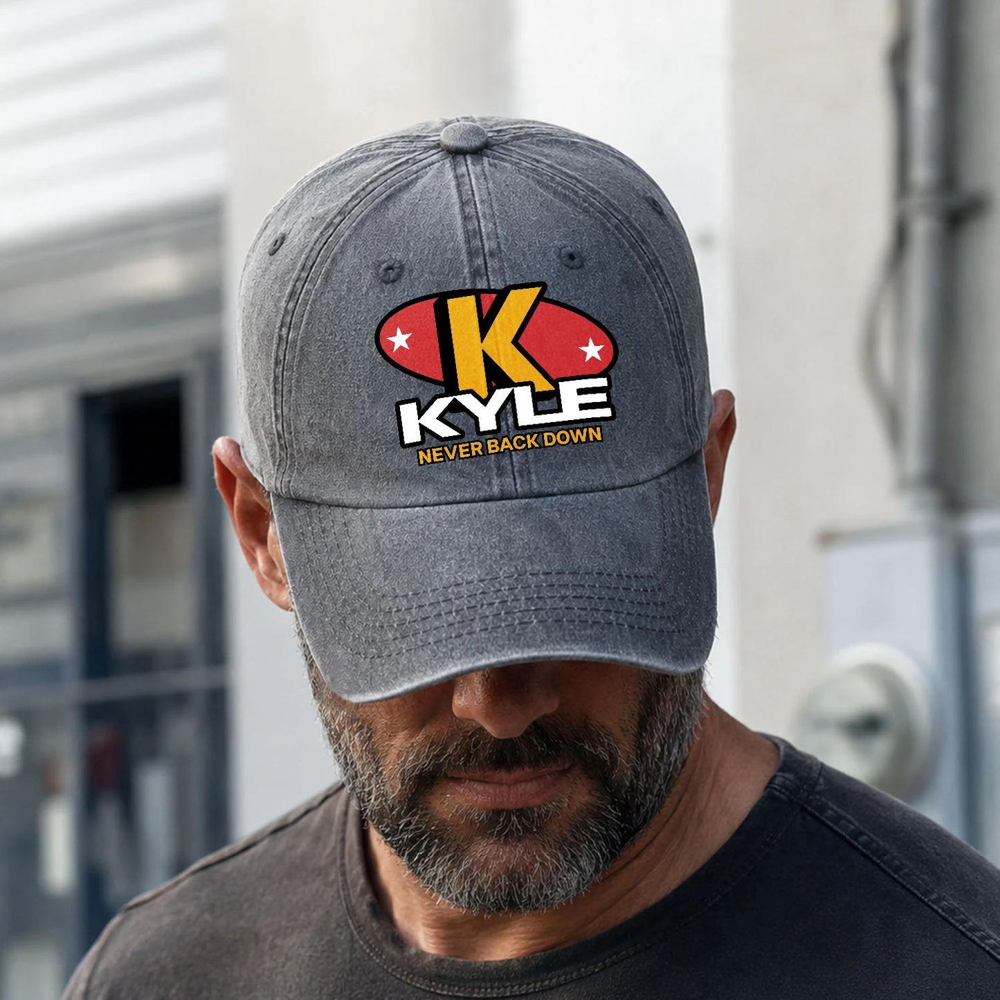 Never Back Down With Your Name And Initial Letter Washed Cap KYLE 13K1 C82PF