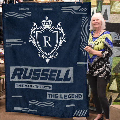 The Man The Myth The Legend Blue & Gray Fleece Blanket  RUSSELL 13K1 BK08