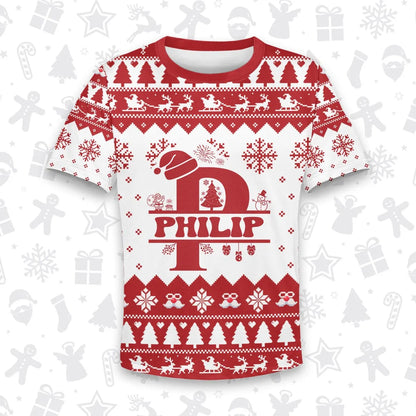 PHILIP Personalized Christmas T-Shirt Pajama Set - Holiday Gift Outfit 13K1-CR2