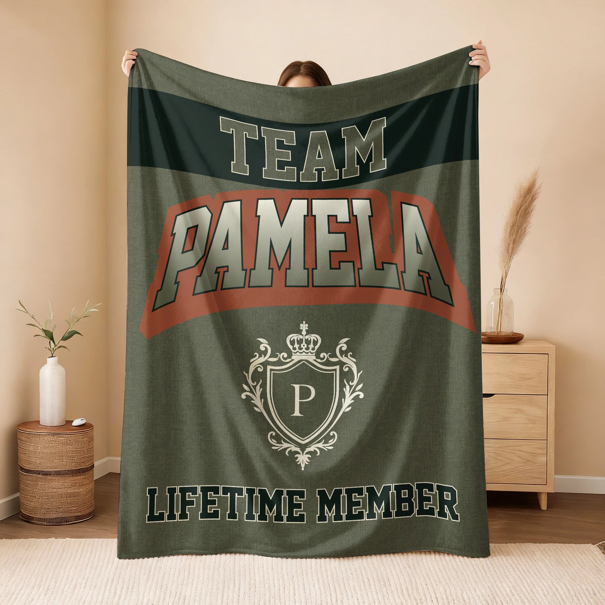 Team Your Name Lifetime Member Sage Green Fleece Blanket PAMELA 13K1 BK22
