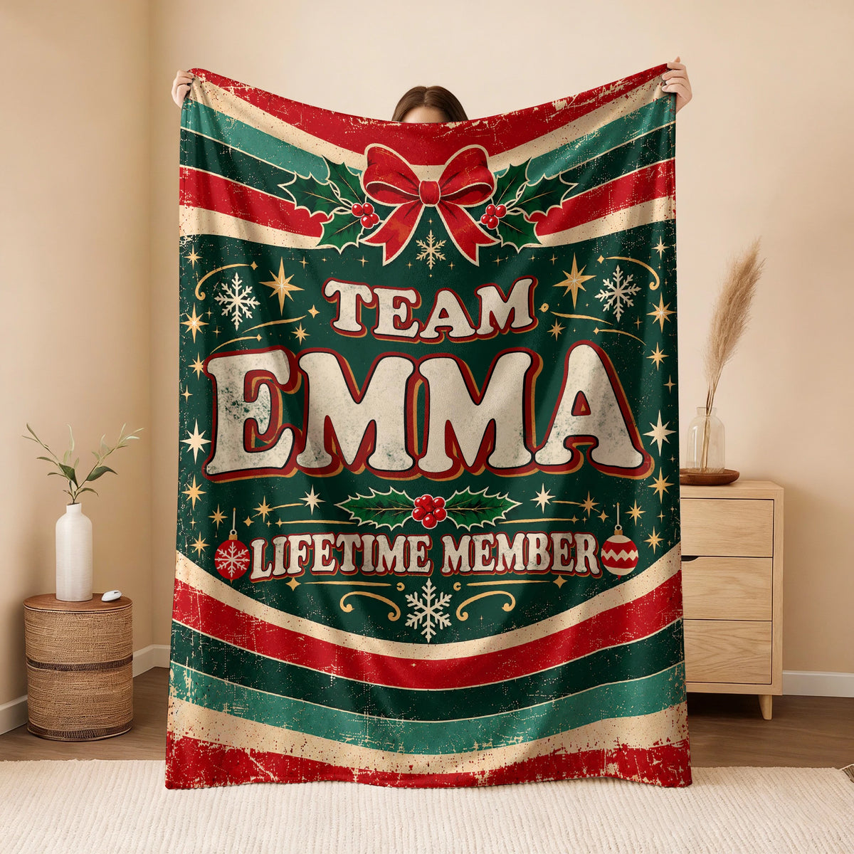 Team Your Name Lifetime Member Christmas Fleece Blanket EMMA 13K1 BK52