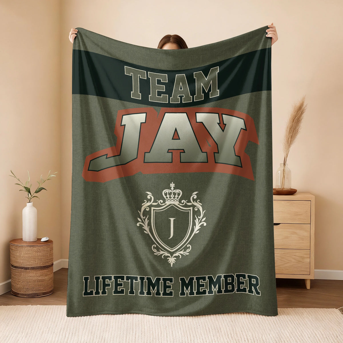 Team Your Name Lifetime Member Sage Green Fleece Blanket JAY 13K1 BK22