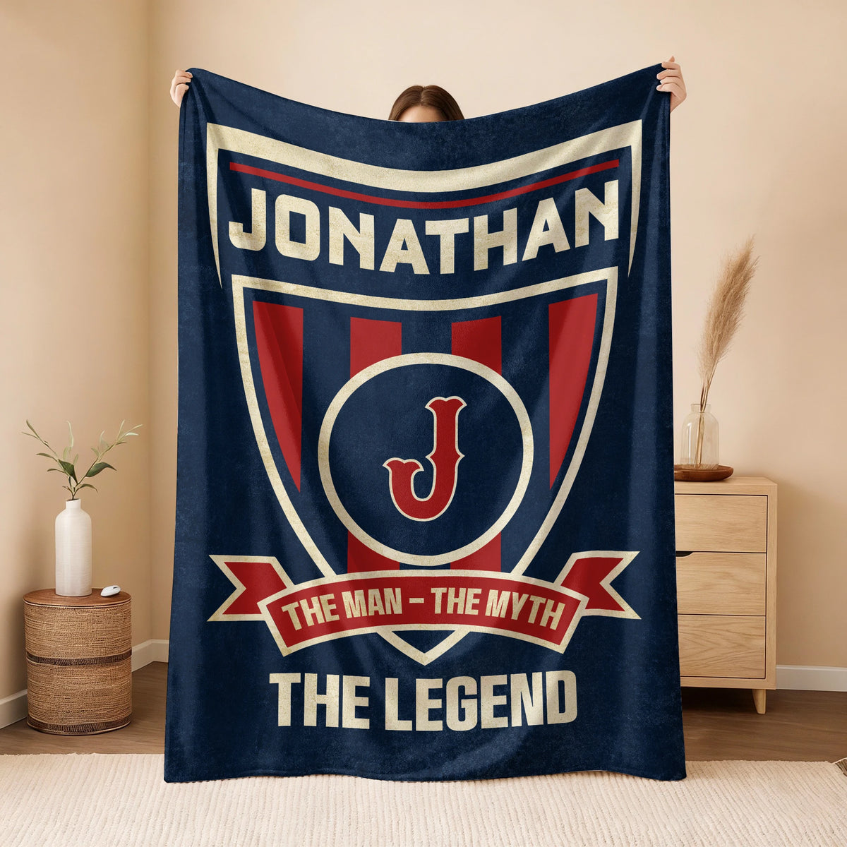 The Man The Myth The Legend Blue Burgundy Baseball Blanket JONATHAN 13K1 BK18