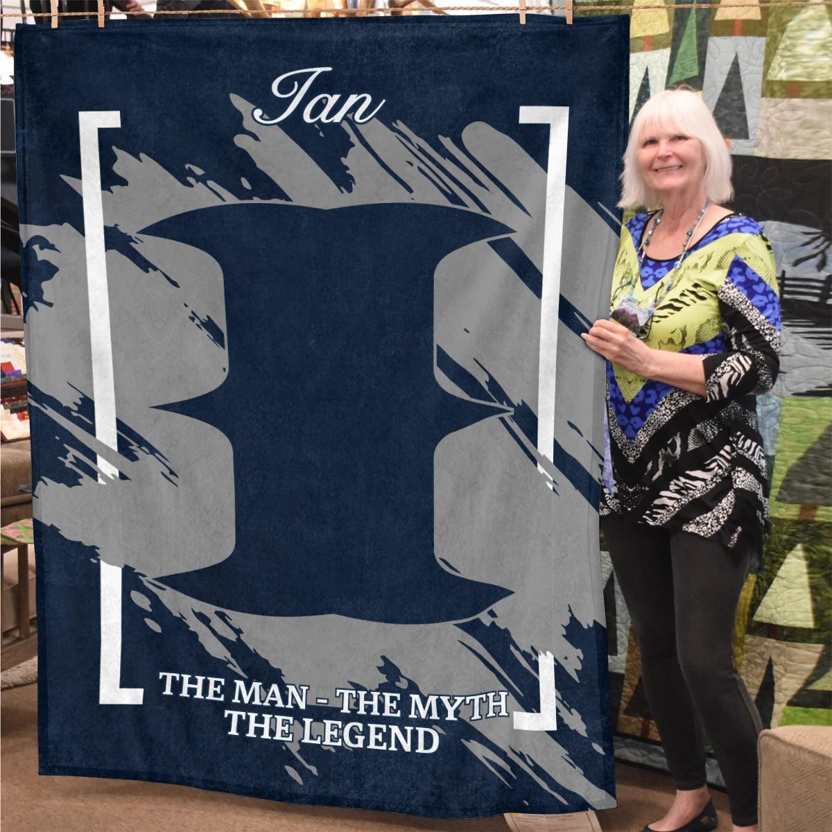 The Man The Myth The Legend Navy Baseball Fleece Blanket IAN 13K1 BK17