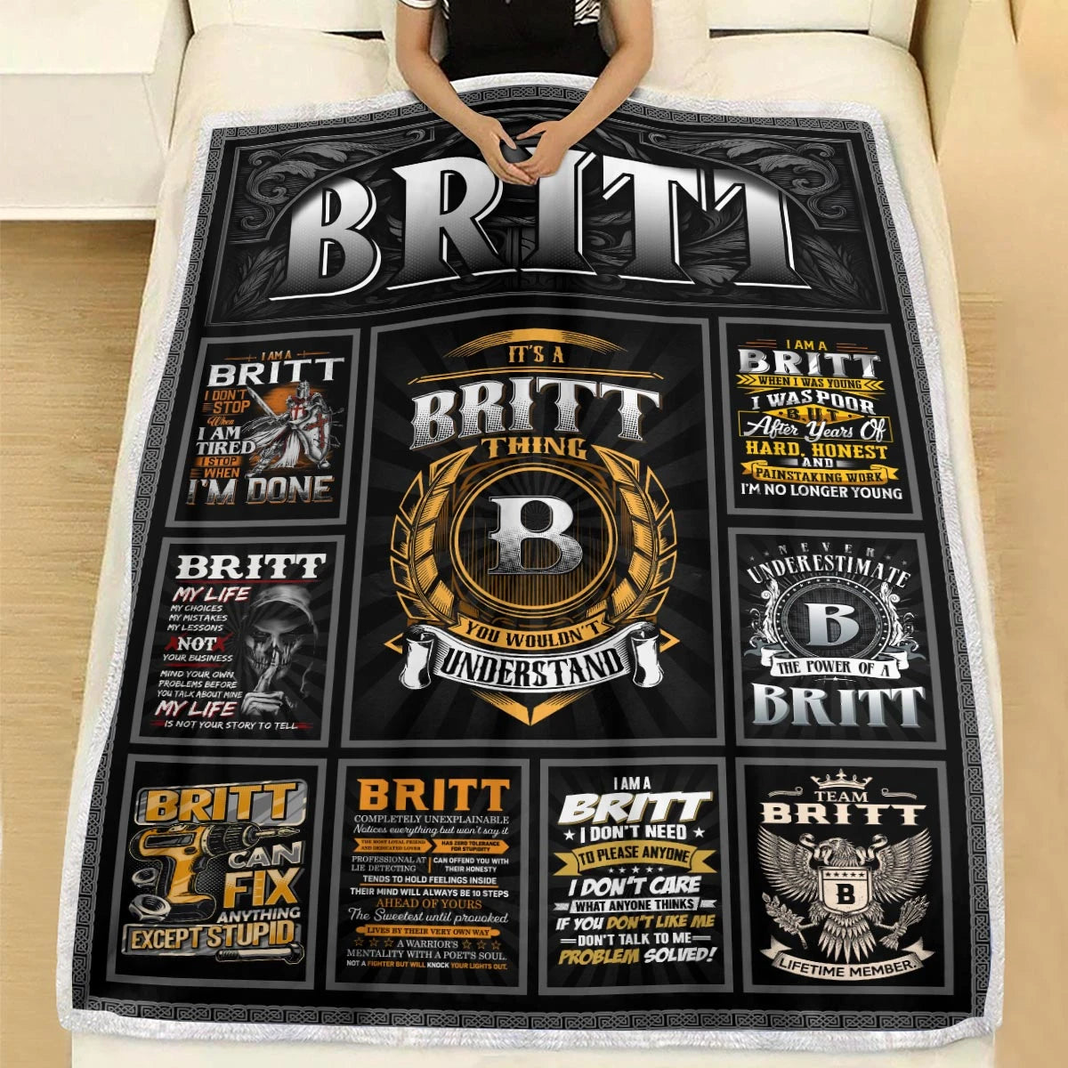 BRITT Personalized Blanket | Custom Name Cozy Throw Gift 13K4-BK2