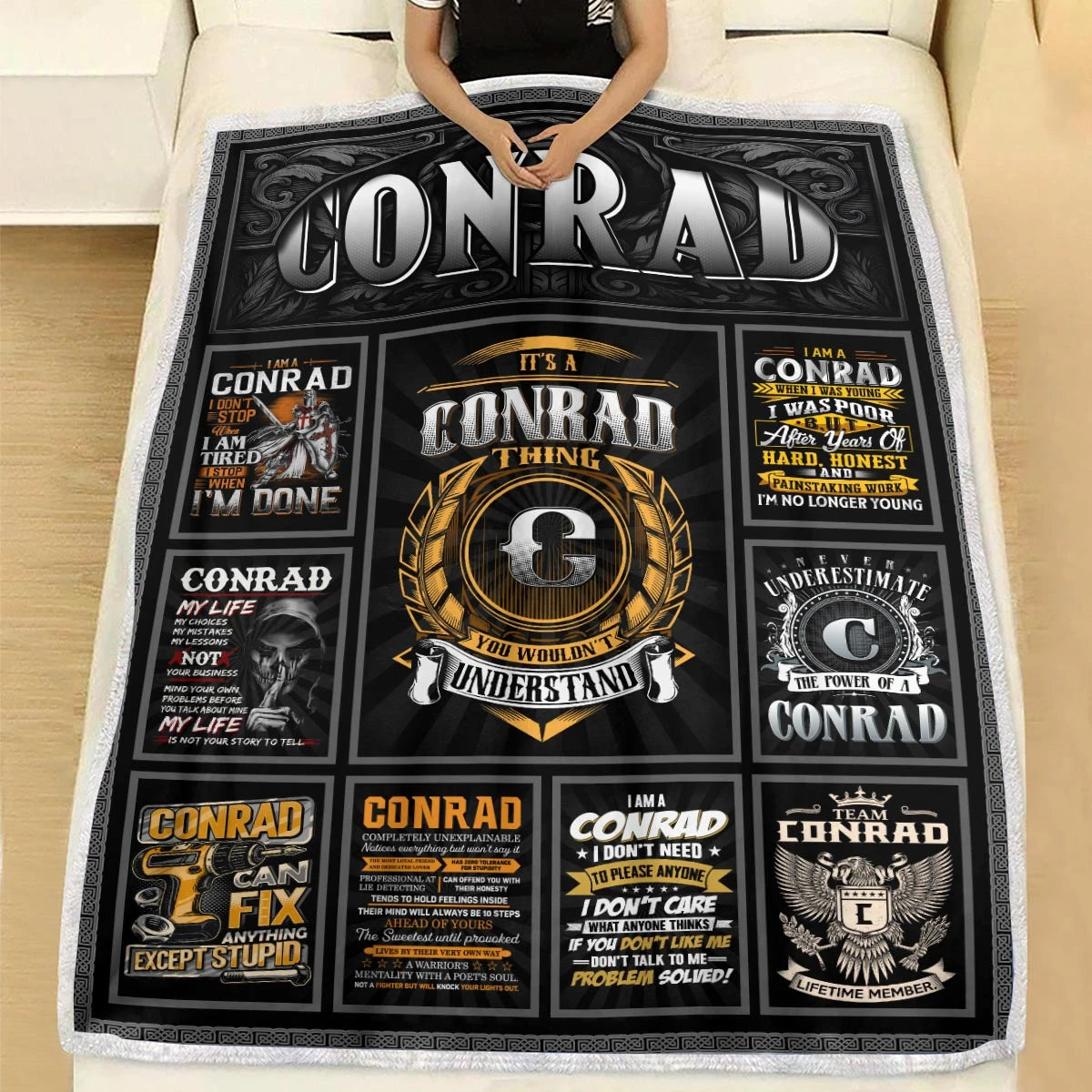 CONRAD Personalized Blanket | Custom Name Cozy Throw Gift 13K4-BK2