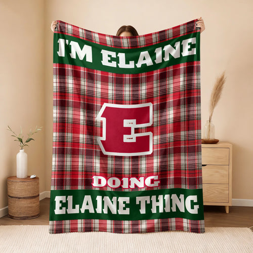 I'm Name Doing Name Things Red Plaid Fleece Blanket ELAINE 13K1 BK49