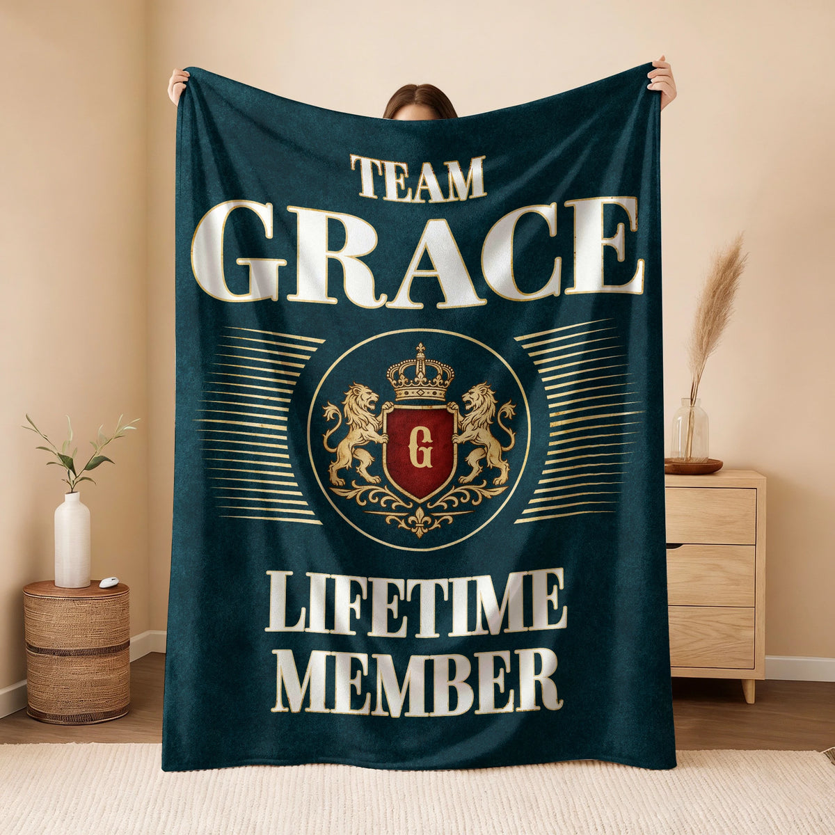 Team Your Name Lifetime Member Sage Green Fleece Blanket GRACE 13K1 BK42