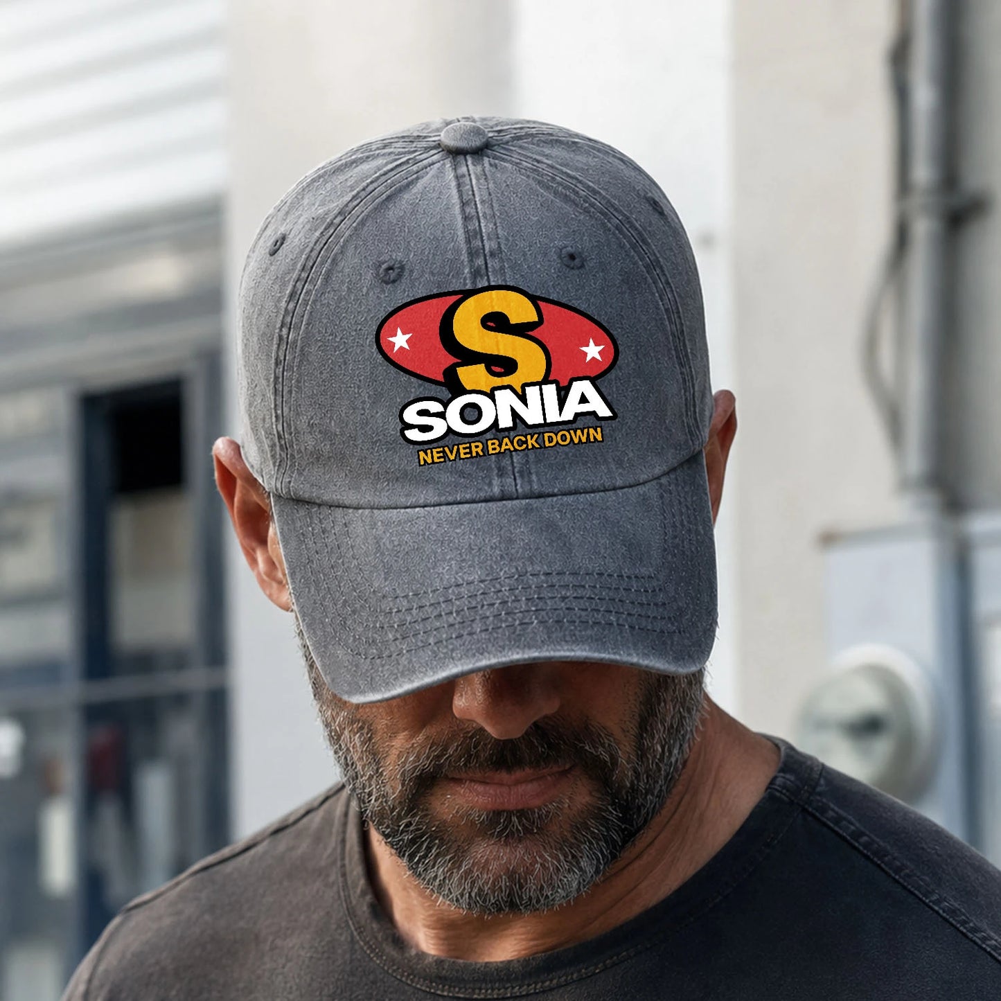 Never Back Down With Your Name And Initial Letter Washed Cap SONIA 13K1 C82PF