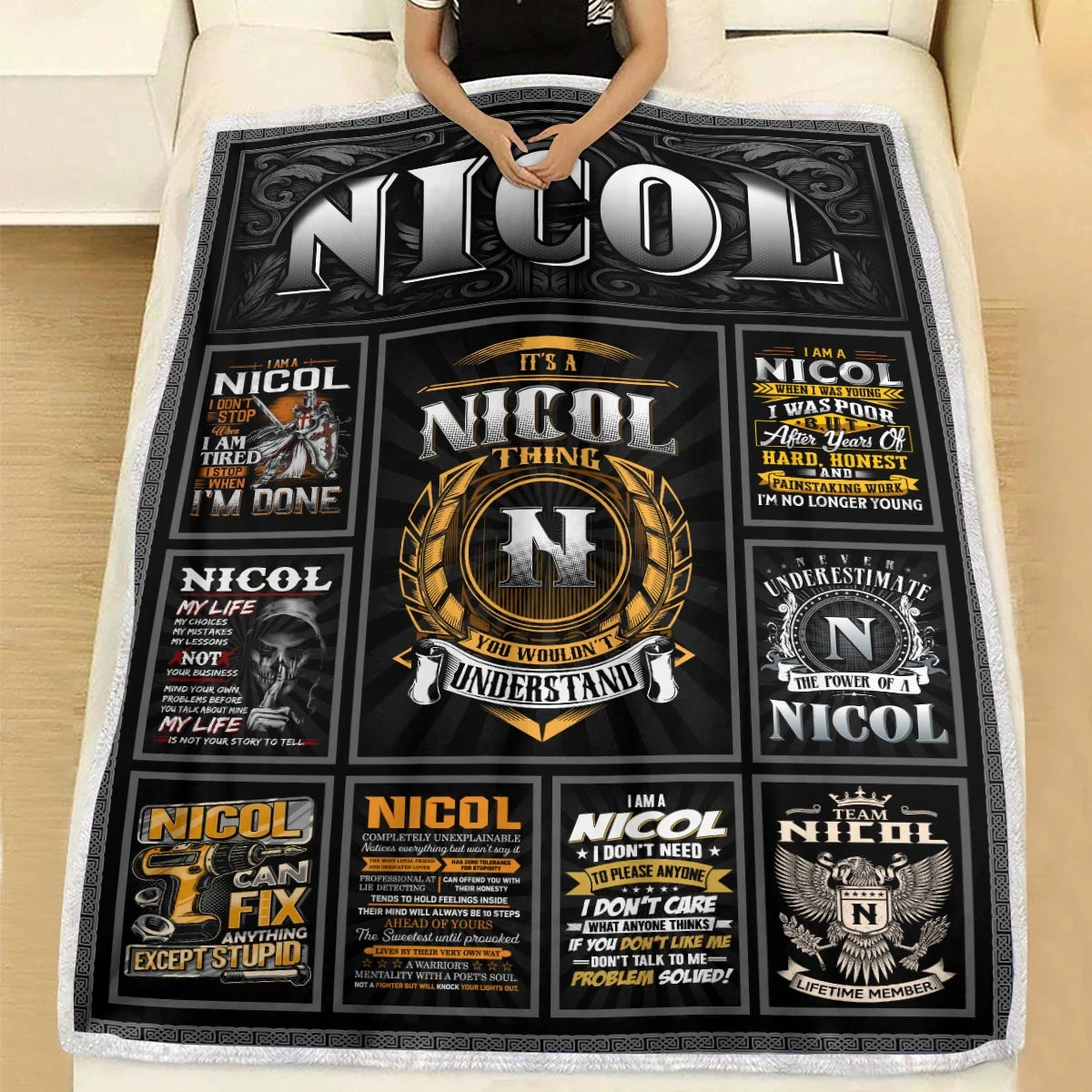 NICOL Personalized Blanket | Custom Name Cozy Throw Gift 13K5-BK2