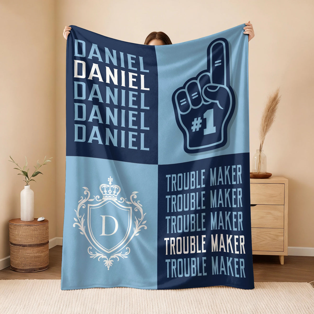 Trouble Maker Funny Blue Fleece Blanket DANIEL 13K1 BK21