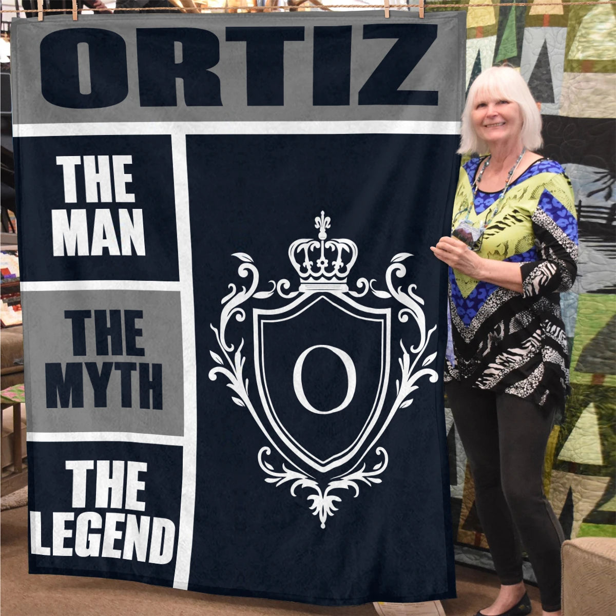 The Man The Myth The Legend Navy Gray & Gold Fleece Blanket  ORTIZ 13K1 BK09