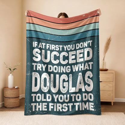 If At First You Don’t Succeed Retro Green Fleece Blanket DOUGLAS 13K1 BK29