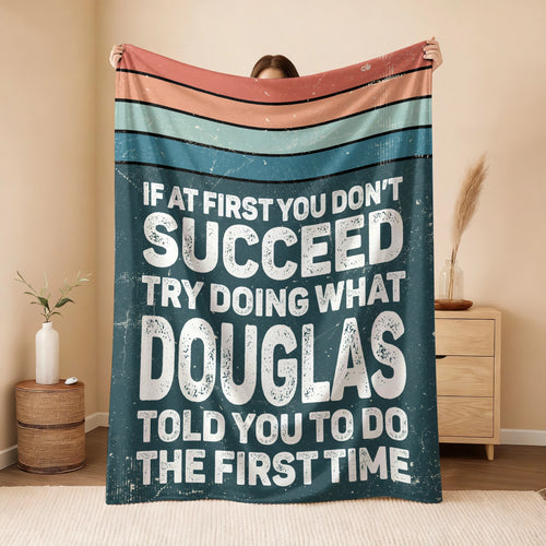 If At First You Don’t Succeed Retro Green Fleece Blanket DOUGLAS 13K1 BK29