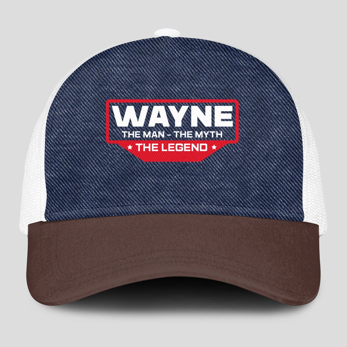 The Man The Myth The Legend Navy Brown And White Mesh Cap WAYNE 13K1 C200PF