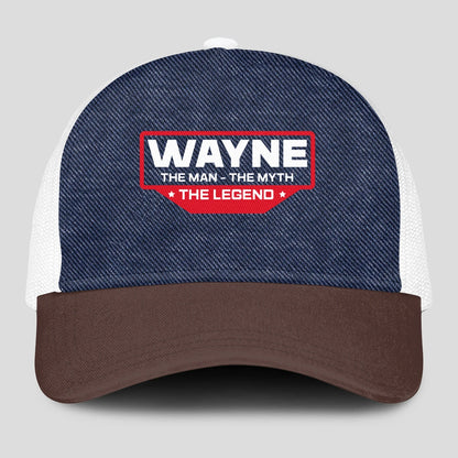 The Man The Myth The Legend Navy Brown And White Mesh Cap WAYNE 13K1 C200PF