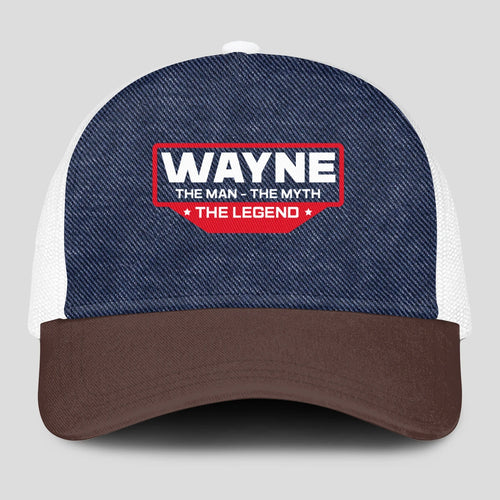 The Man The Myth The Legend Navy Brown And White Mesh Cap WAYNE 13K1 C200PF
