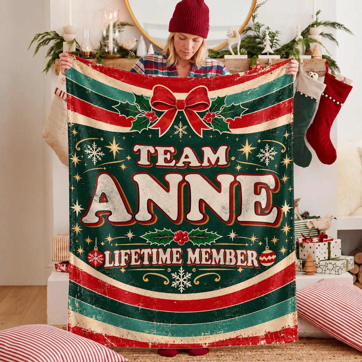 Team Your Name Lifetime Member Christmas Fleece Blanket ANNE 13K1 BK52