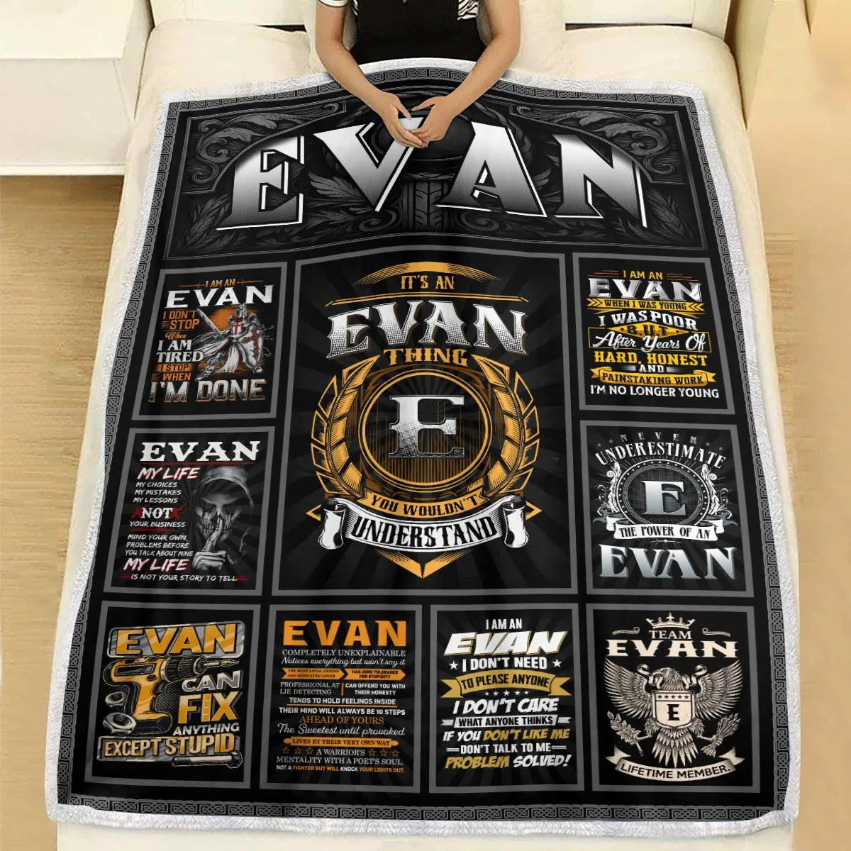 EVAN Personalized Blanket | Custom Name Cozy Throw Gift 13K2-BK2