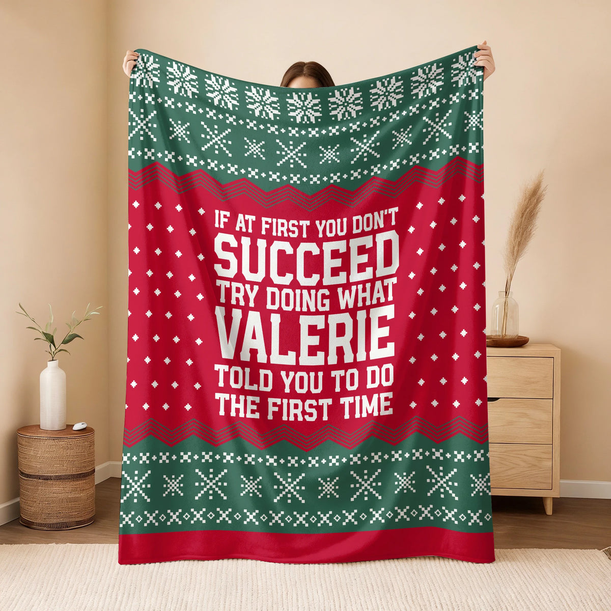 If At First You Don’t Succeed Red Green Christmas Fleece Blanket VALERIE 13K1 BK28