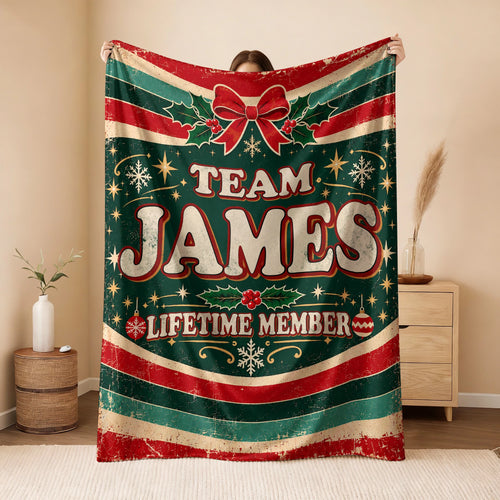 Team Your Name Lifetime Member Christmas Fleece Blanket JAMES 13K1 BK52