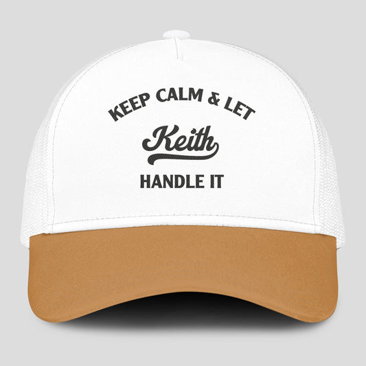 Keep Calm & Let Your Name Handle It Yellow And White Mesh Cap KEITH 13K1 C205PF