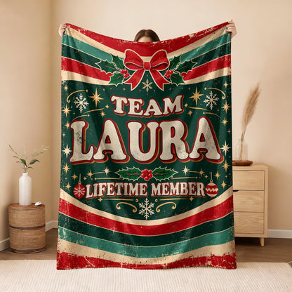 Team Your Name Lifetime Member Christmas Fleece Blanket LAURA 13K1 BK52