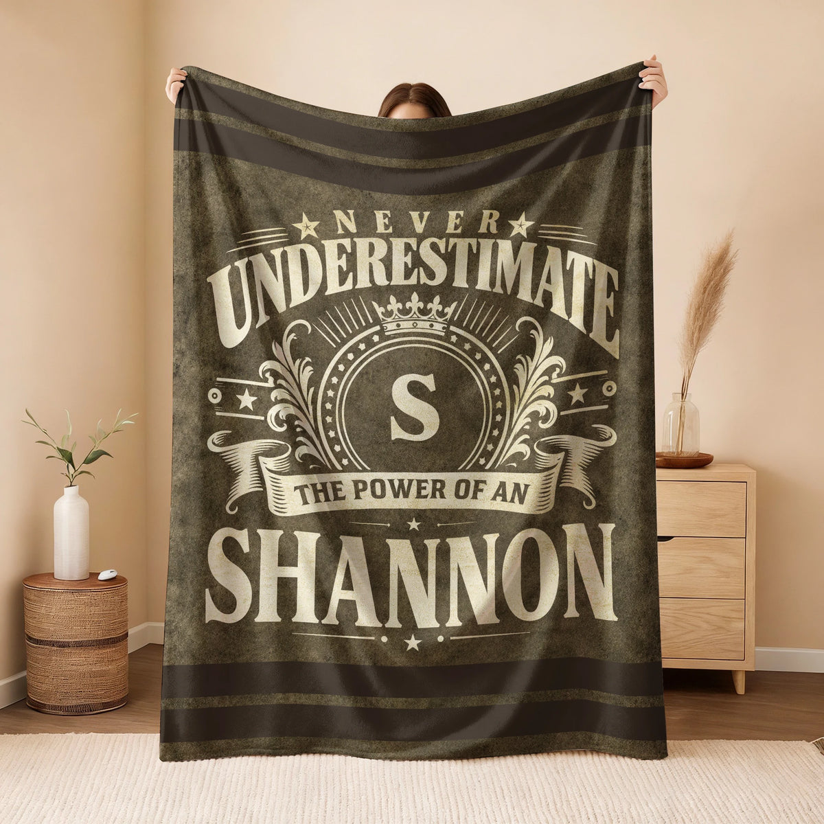Never Underestimate The Power Of A Name Olive Green Army Fleece Blanket SHANNON 13K1 BK46