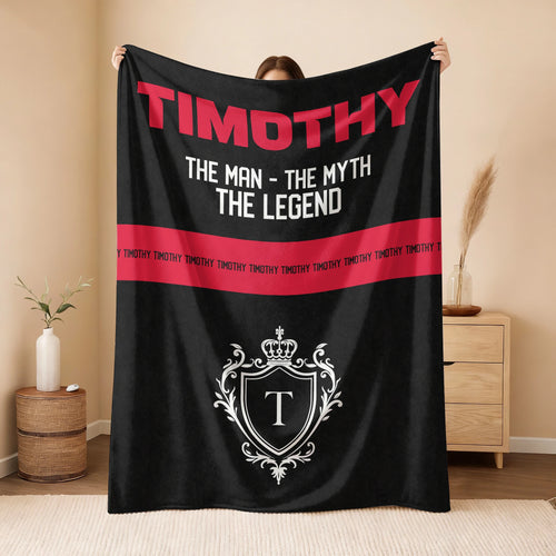 The Man The Myth The Legend Black Red Fleece Blanket TIMOTHY 13K1 BK14