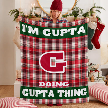 I'm Name Doing Name Things Red Plaid Fleece Blanket GUPTA 13K1 BK49
