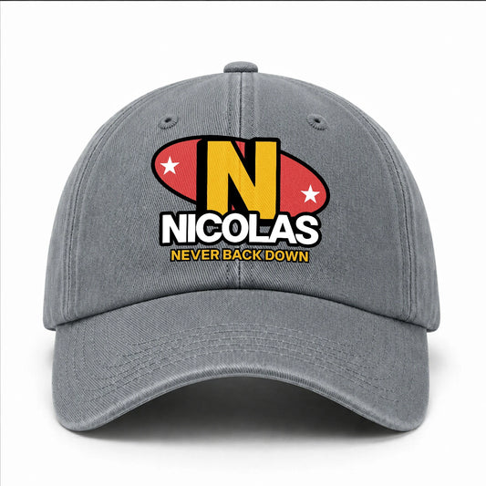 Never Back Down With Your Name And Initial Letter Washed Cap NICOLAS 13K1 C82PF