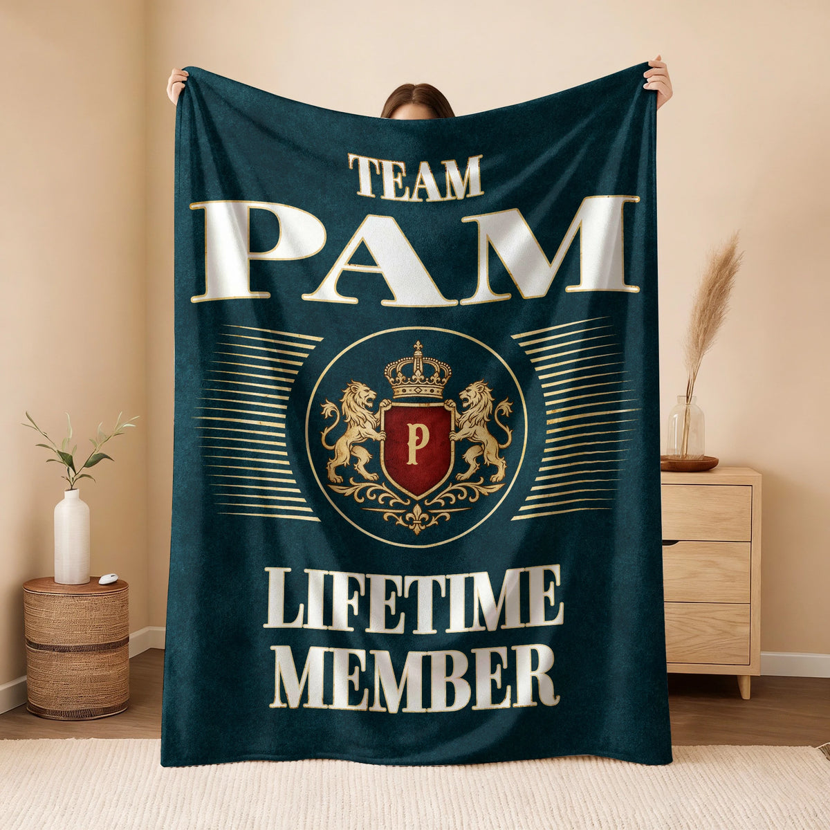 Team Your Name Lifetime Member Sage Green Fleece Blanket PAM 13K1 BK42