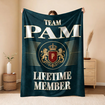 Team Your Name Lifetime Member Sage Green Fleece Blanket PAM 13K1 BK42