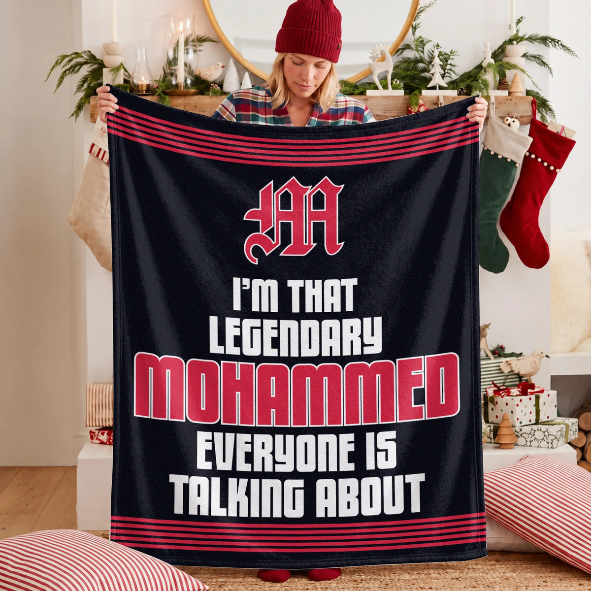 I'm That Legendary Name Dark Red Fleece Blanket MOHAMMED 13K1 BK48