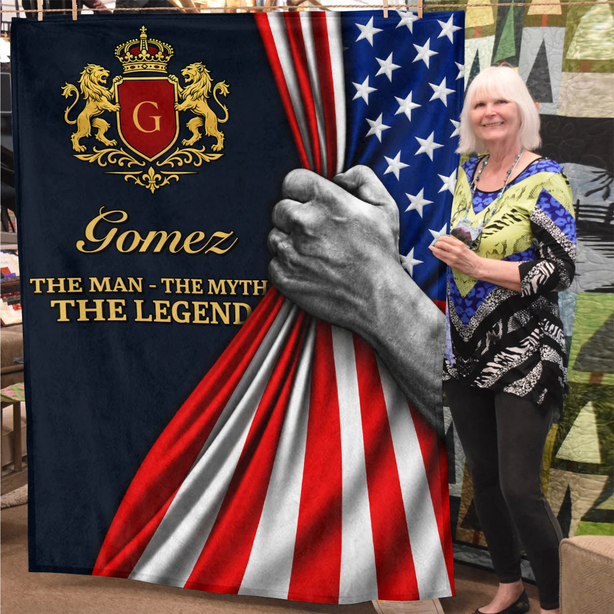 The Man The Myth The Legend America Flag 3D Fleece Blanket GOMEZ 13K1 BK12