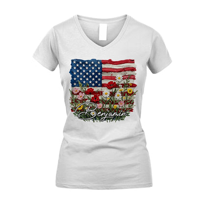 BENJAMIN 13K1-549 Personalize Name - Design American flag and flowers