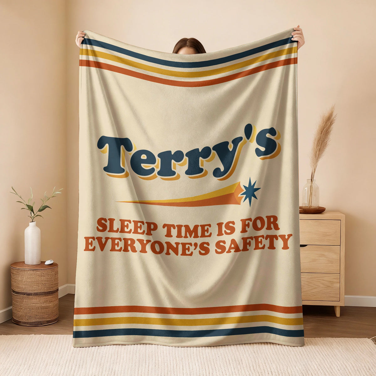 Your Name's Sleep Time Funny Retro Fleece Blanket TERRY 13K1 BK67