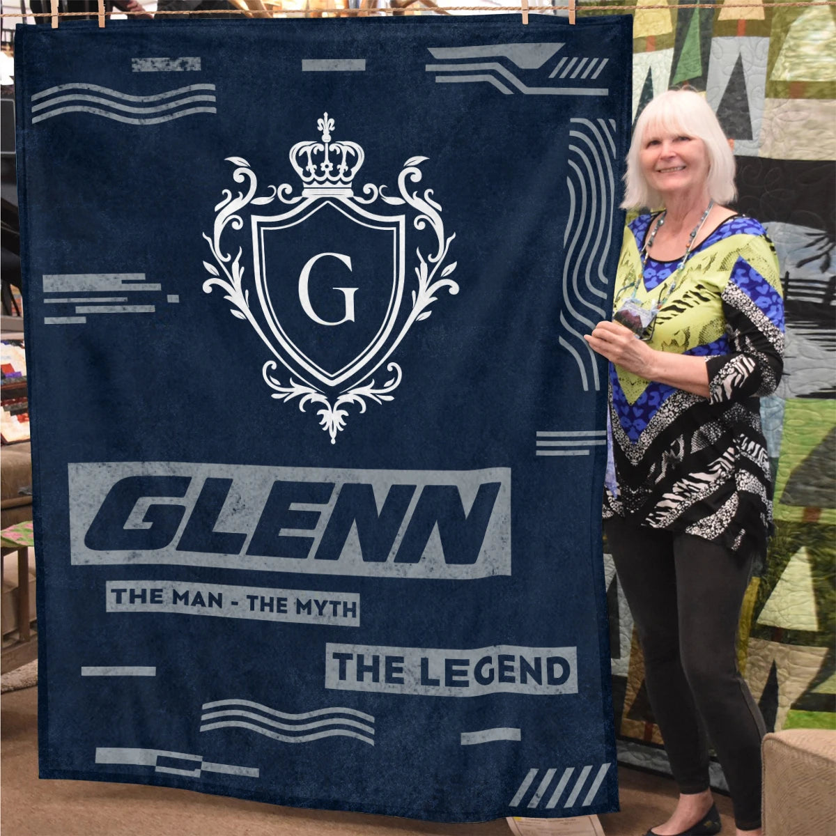 The Man The Myth The Legend Blue & Gray Fleece Blanket  GLENN 13K1 BK08