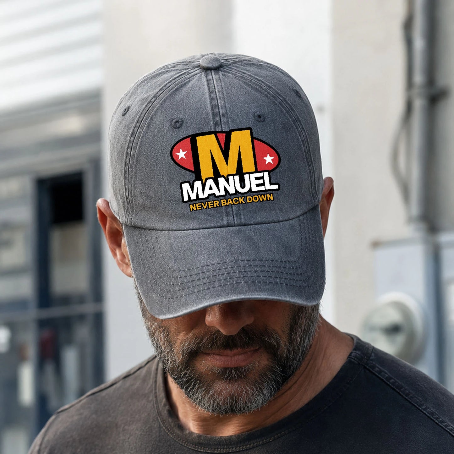 Never Back Down With Your Name And Initial Letter Washed Cap MANUEL 13K1 C82PF