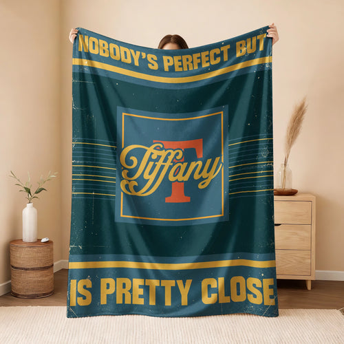 Nobody's Perfect But Your Name Is Close Vintage Blue & Brown Fleece Blanket TIFFANY 13K1 BK54