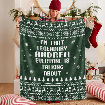 Legendary Your Name Funny Green Christmas Fleece Blanket ANDREA 13K1 BK43