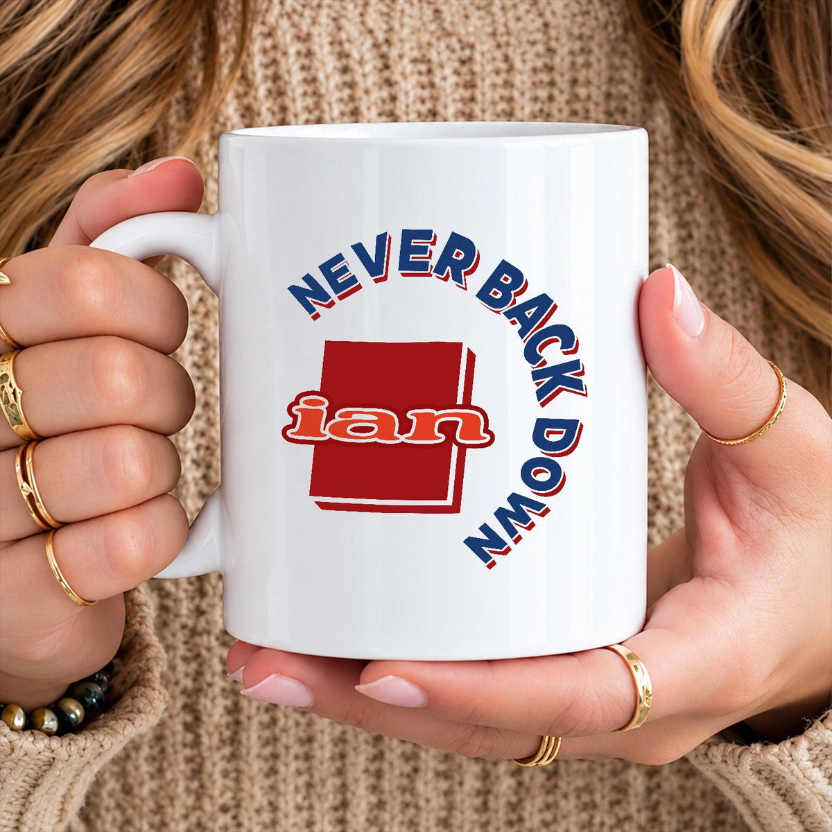 Never Back Down Log With Your Name Mug IAN 13K1 MG25