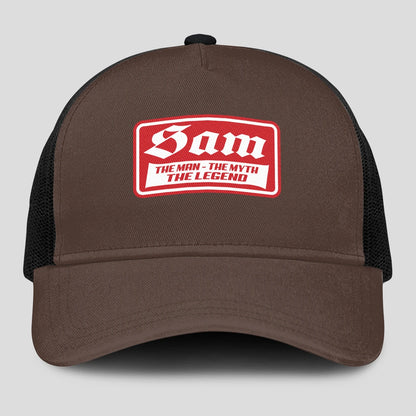 The Man The Myth The Legend Red Logo Brown Mesh Cap SAM 13K1 C203PF