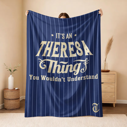 Your Name Thing Striped Blue Fleece Blanket THERESA 13K1 BK23