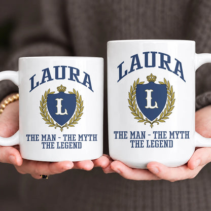 The Man The Myth The Legend Blue And Yellow Logo Mug LAURA 13K1 MG24